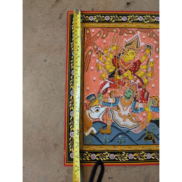 VTG Pattachitra painting Goddess Durga slaying the Buffalo Demon Mahishasura - Picture 8 of 9